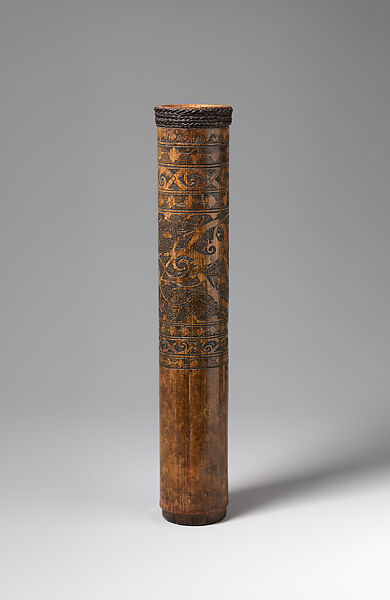 Carved Bamboo Container, Bamboo, fiber, pigment, Dayak people