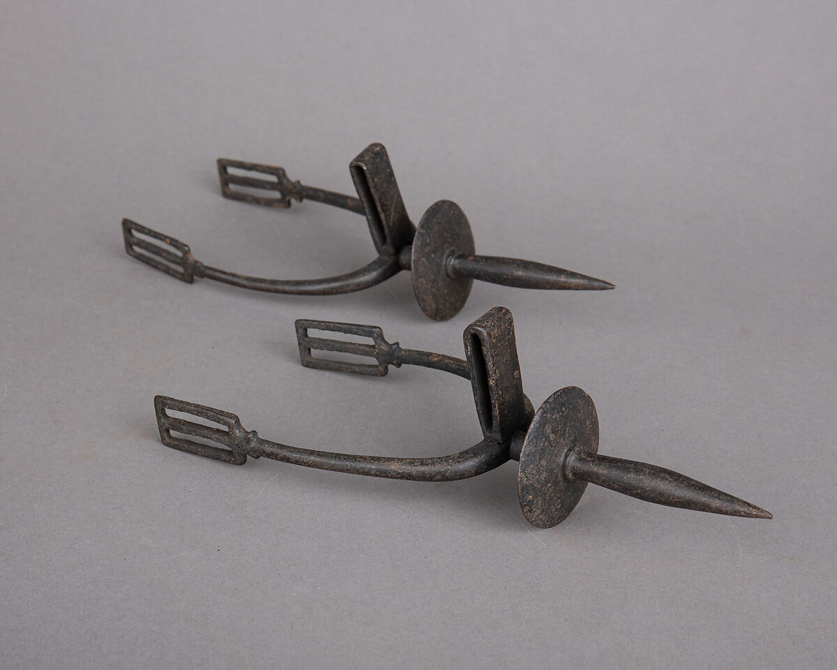 Pair of Prick Spurs, Iron alloy, gold, North African 