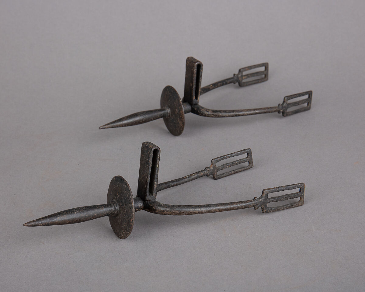 Pair of Prick Spurs, Iron alloy, gold, North African