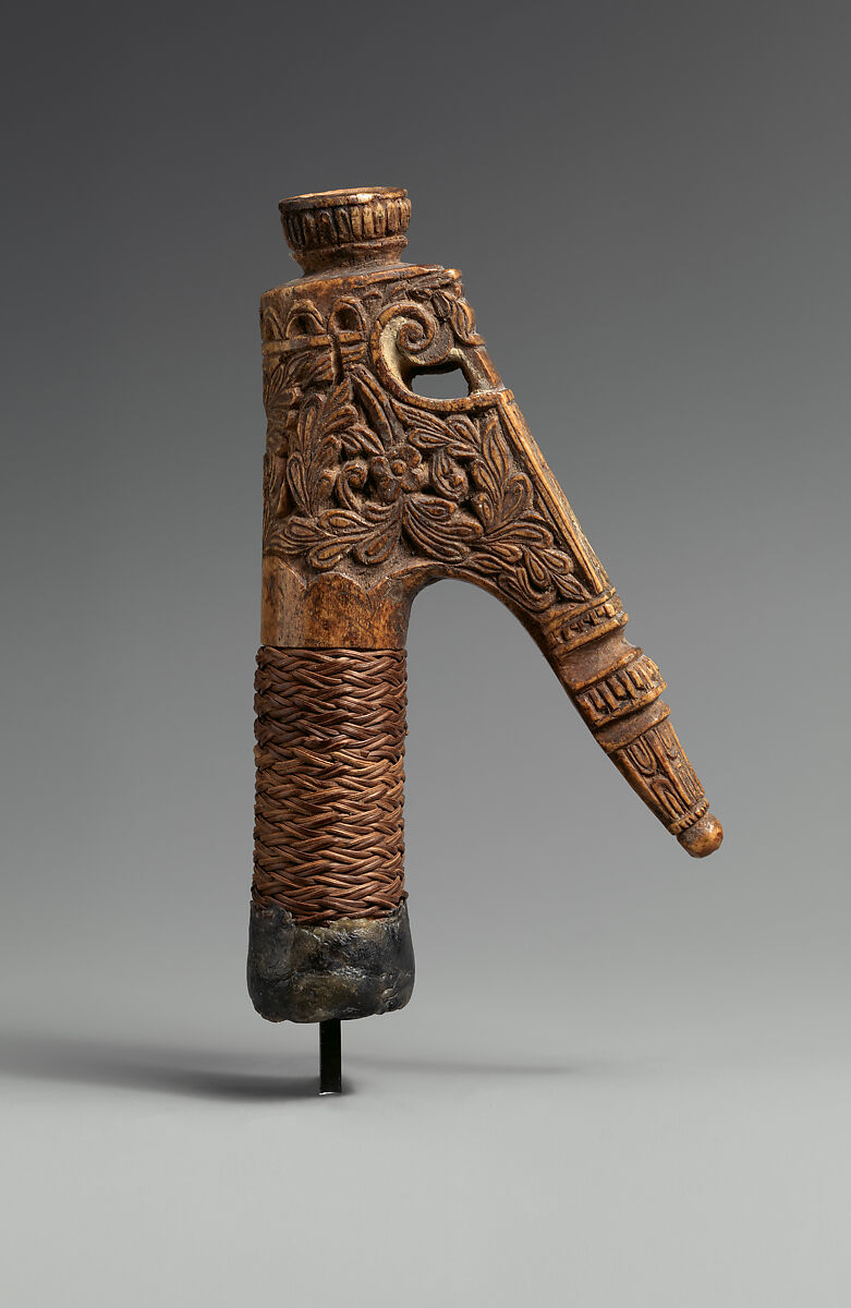 Sword Handle, Antler, fiber, resin, Dayak people 