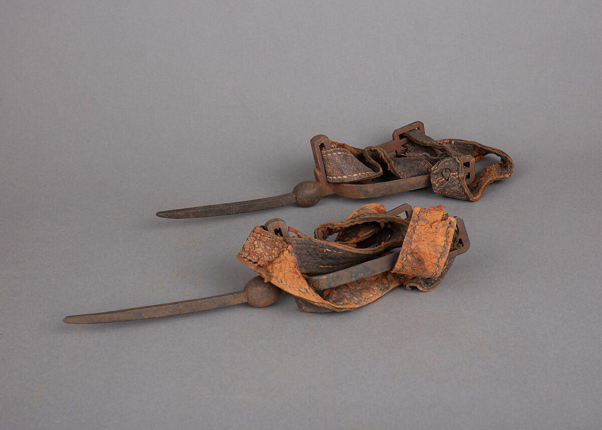Pair of Prick Spurs, Iron, leather, probably Algerian
