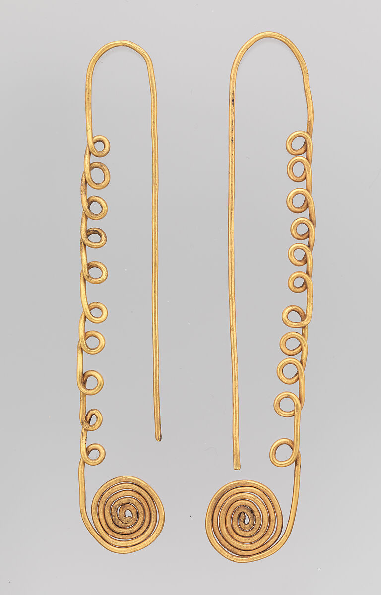 Pair of Gold Ear Ornaments, Gold, Sonso 