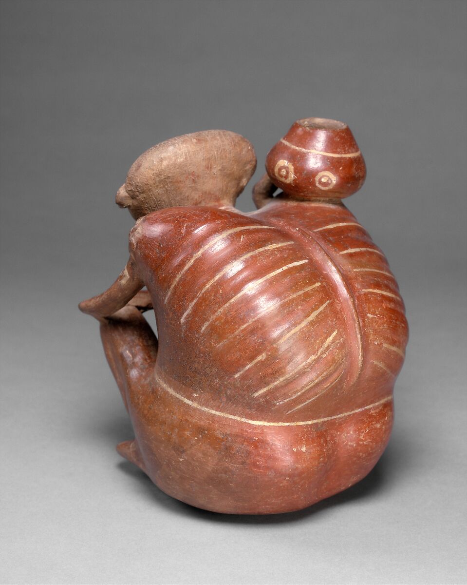 Seated Figure with vessel, Lagunillas artist(s), Ceramic, slip, Nayarit