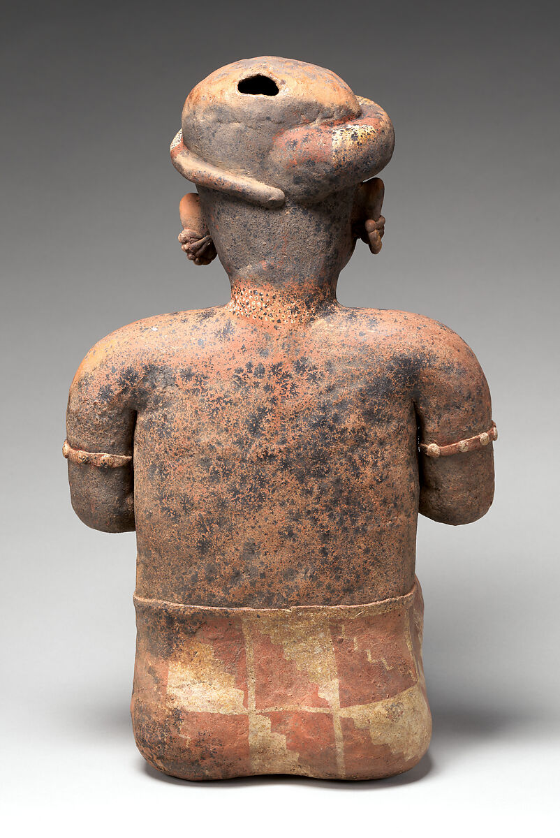 Seated female figure, Nayarit artist(s), Ceramic, slip, Nayarit