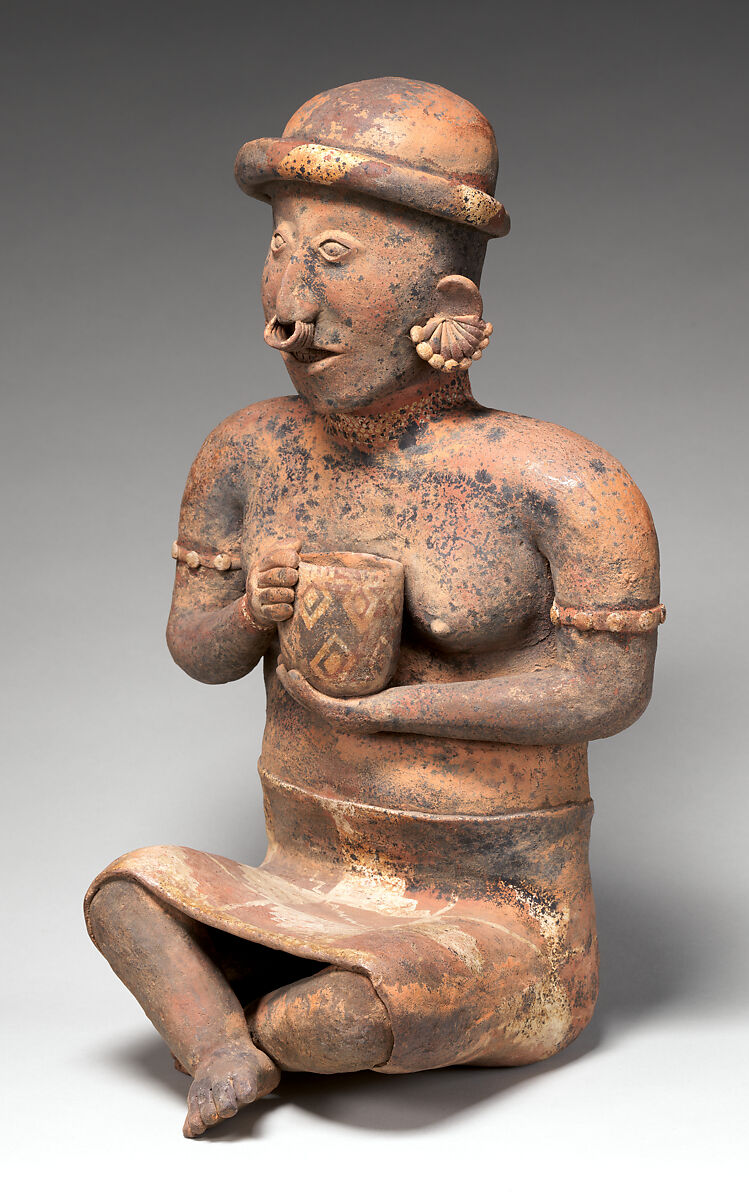 Seated female figure, Nayarit artist(s), Ceramic, slip, Nayarit