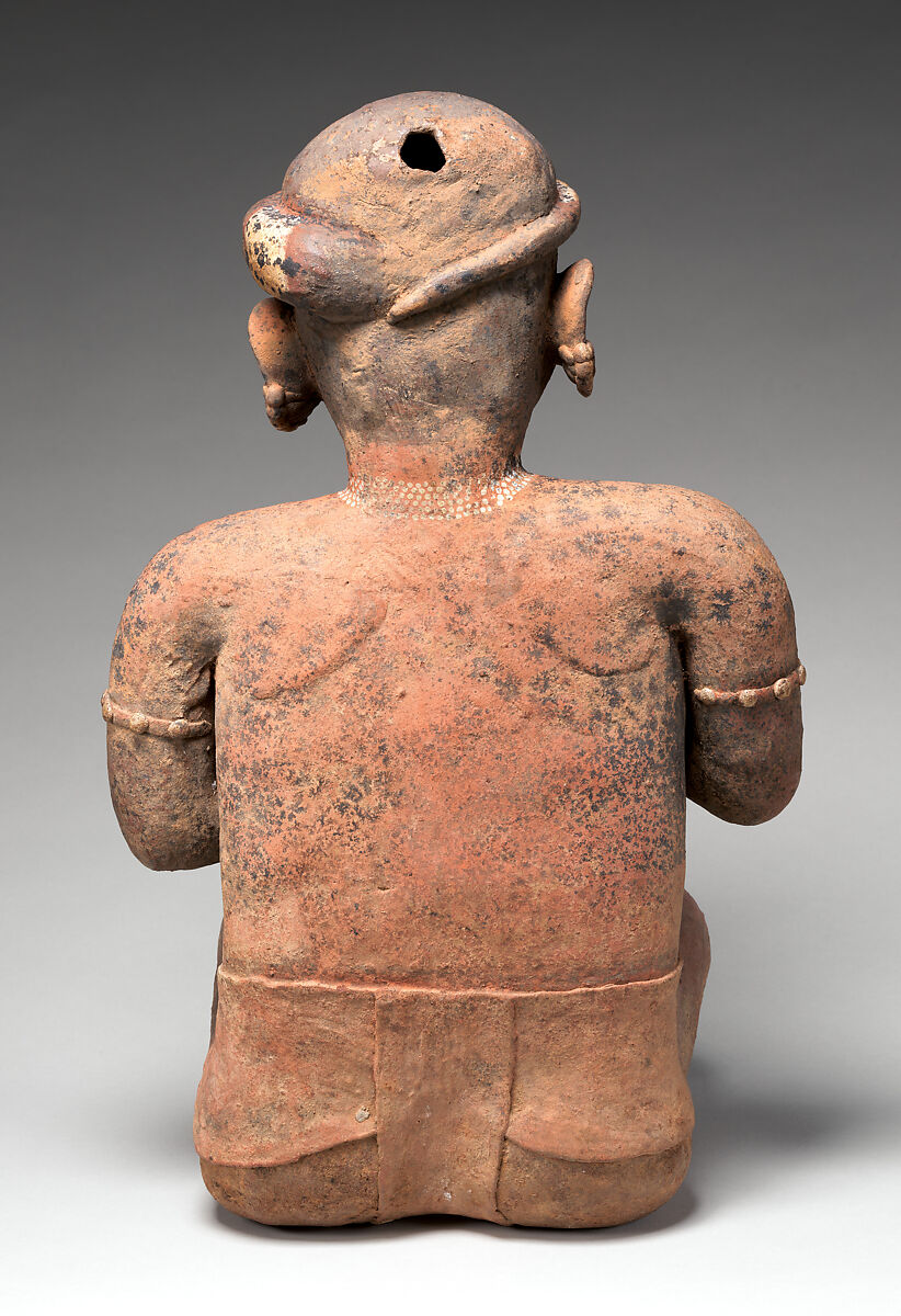 Seated male figure, Nayarit artist(s), Ceramic, slip, Nayarit