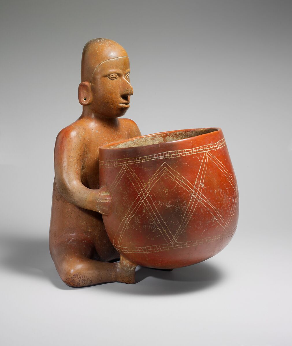 Seated Figure with Vessel, Ceramic, Colima 