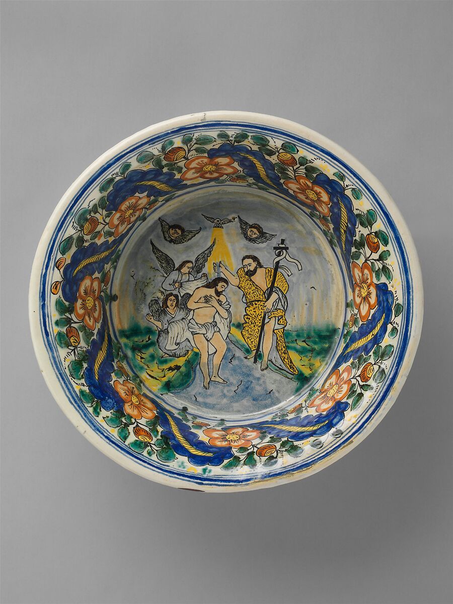 Baptismal Basin, Tin-glazed earthenware, Mexican 