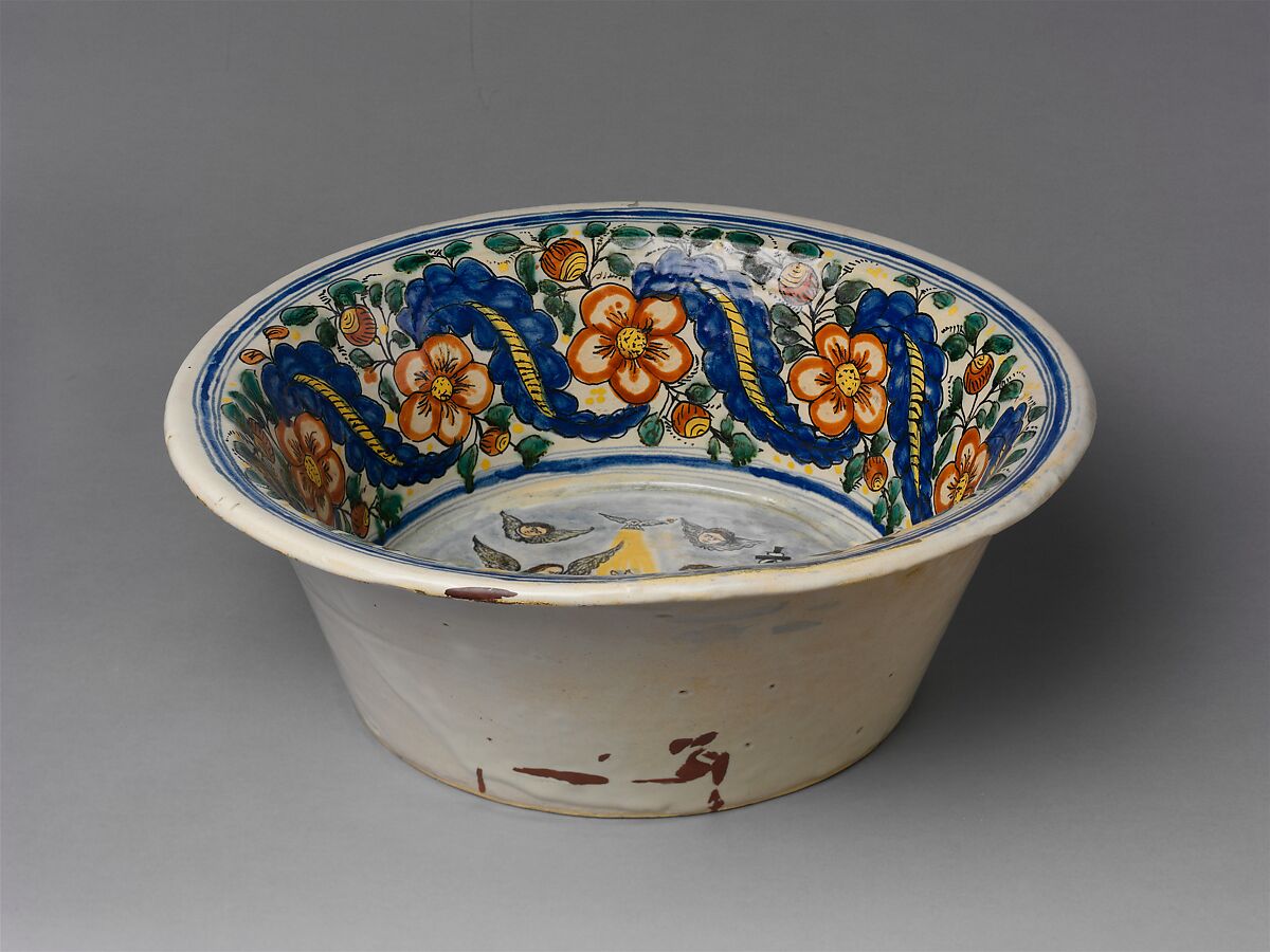 Baptismal Basin, Tin-glazed earthenware, Mexican
