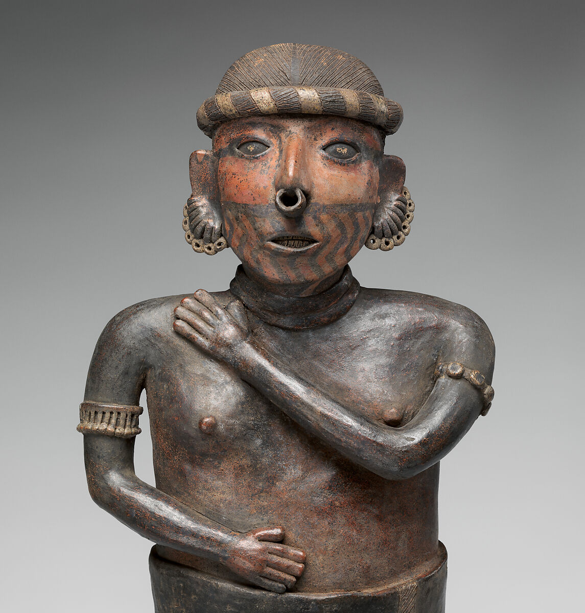 Standing Female Figure, Nayarit artist(s), Ceramic, slip, Nayarit