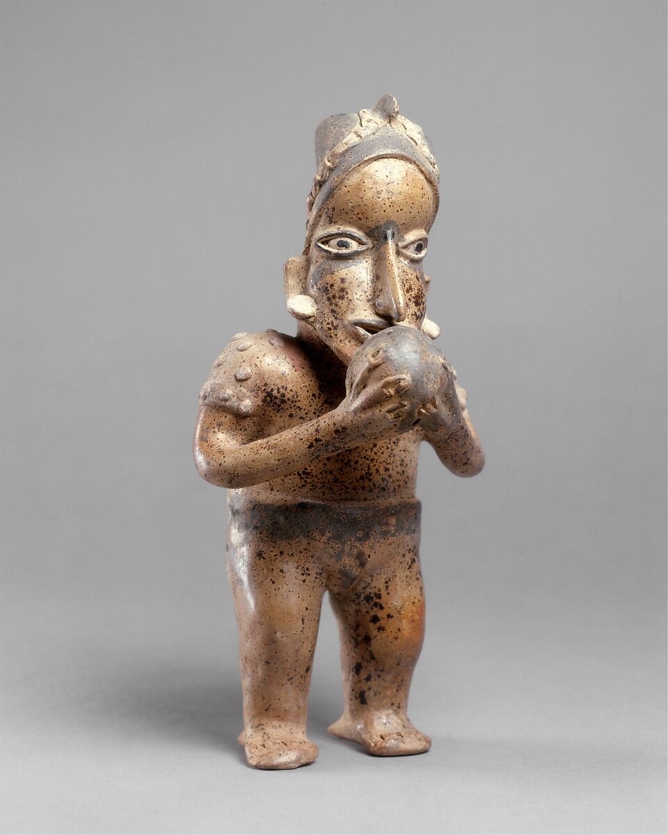 Standing ballplayer, Ameca-Etzatlán artist(s), Ceramic, slip, Ameca-Etzatlán