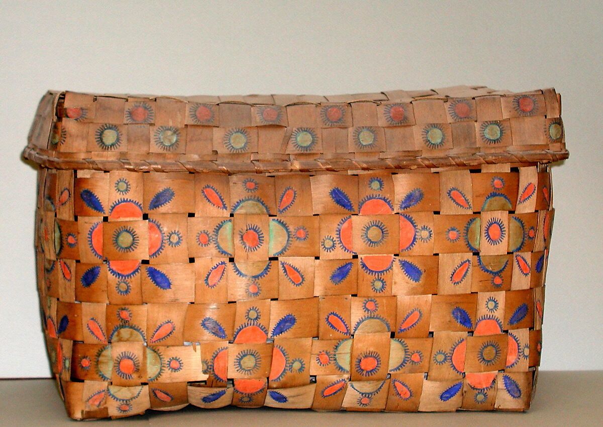 Lidded Basket, Ash splint, wood, pigment, Oneida