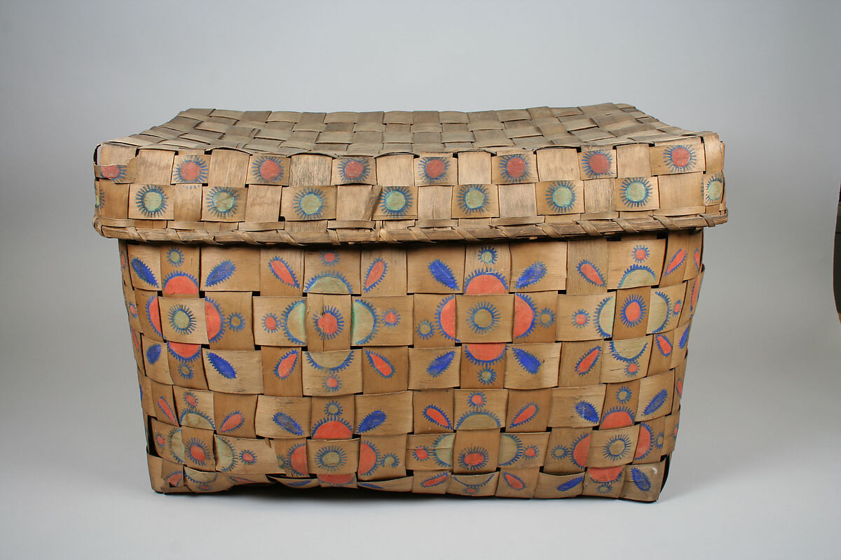 Lidded Basket, Ash splint, wood, pigment, Oneida
