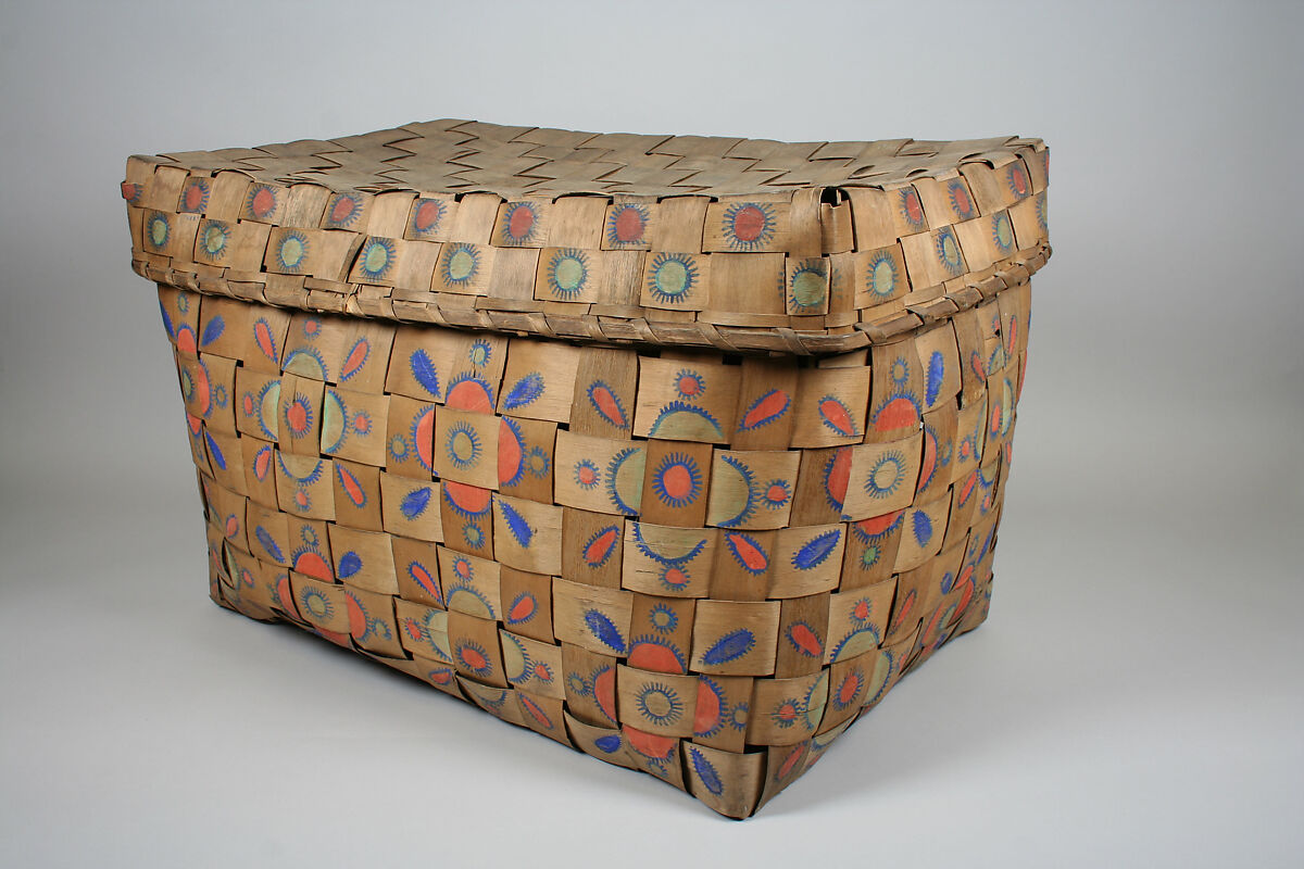 Lidded Basket, Ash splint, wood, pigment, Oneida