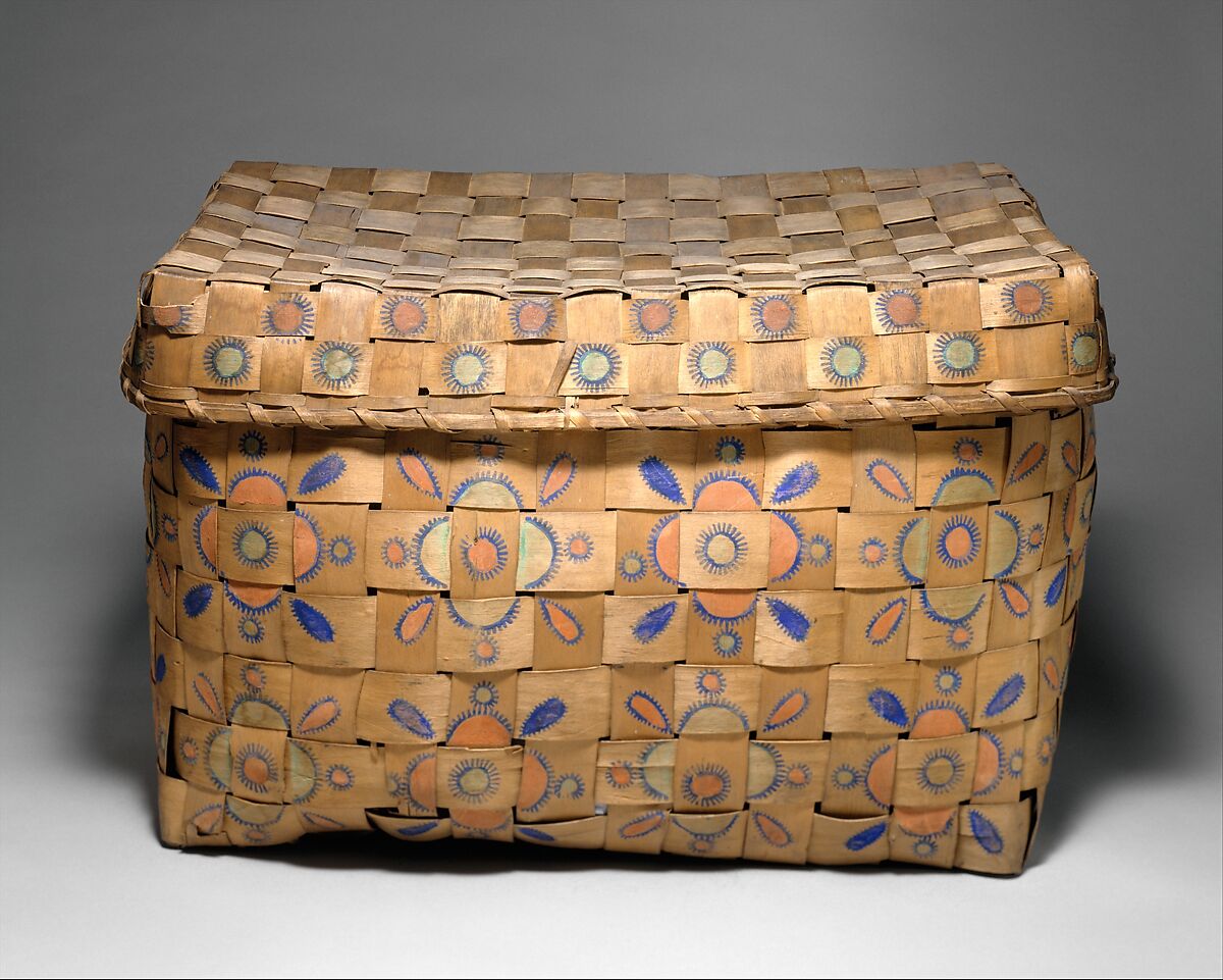 Lidded Basket, Ash splint, wood, pigment, Oneida 