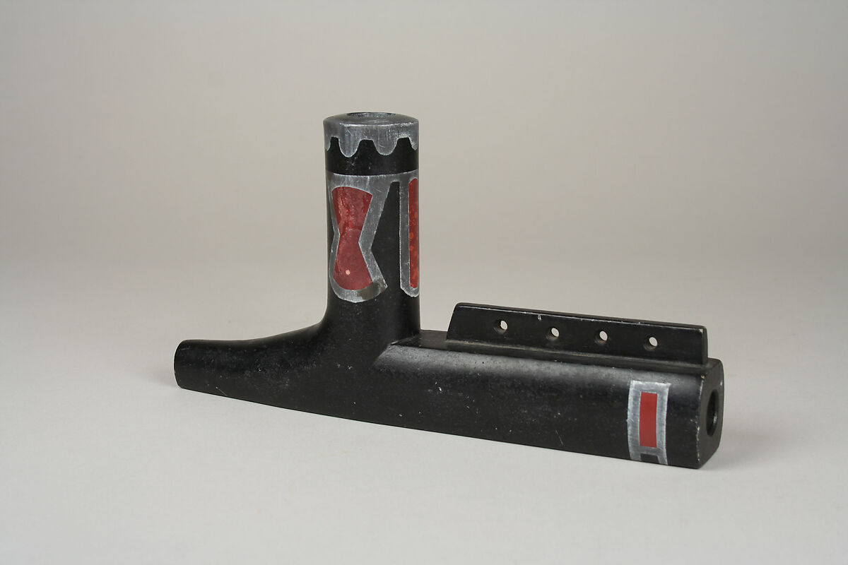 Pipe Bowl and Stem, Catlinite, chlorite, lead (bowl); wood, glass, beads, metal (stem), Ojibwa