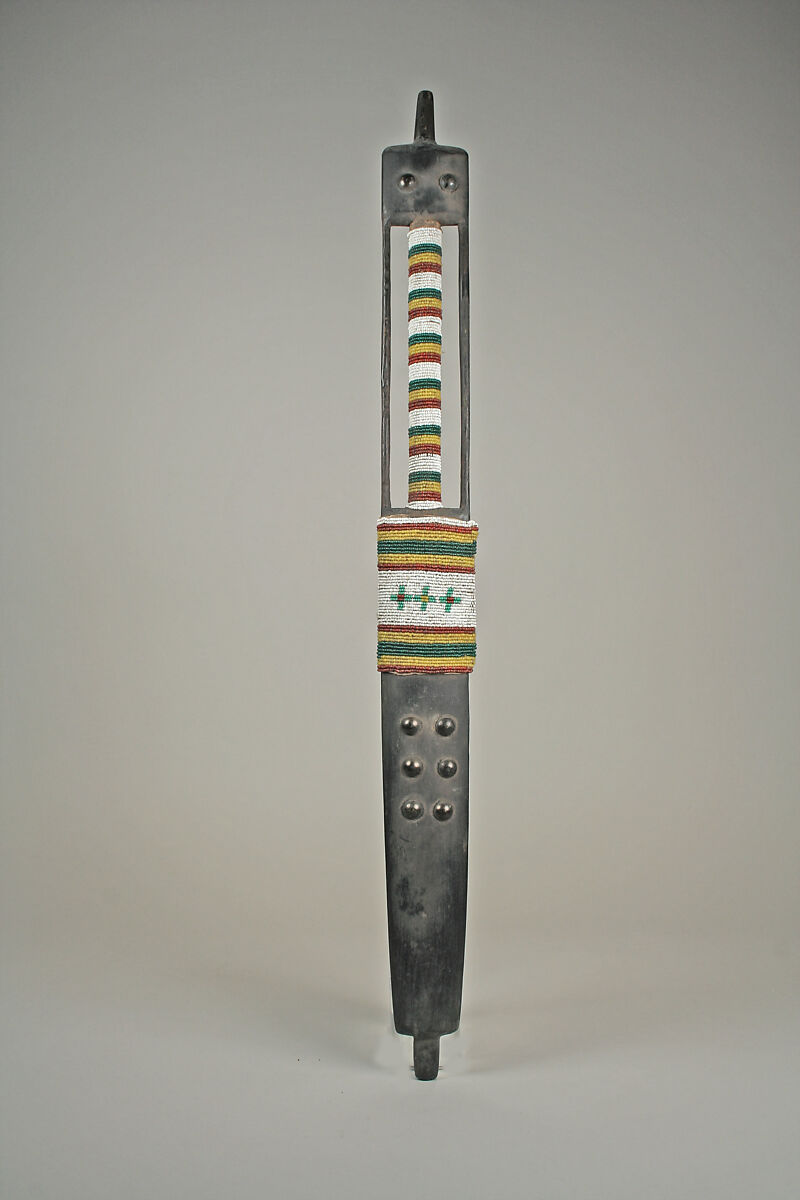 Pipe Bowl and Stem, Catlinite, chlorite, lead (bowl); wood, glass, beads, metal (stem), Ojibwa