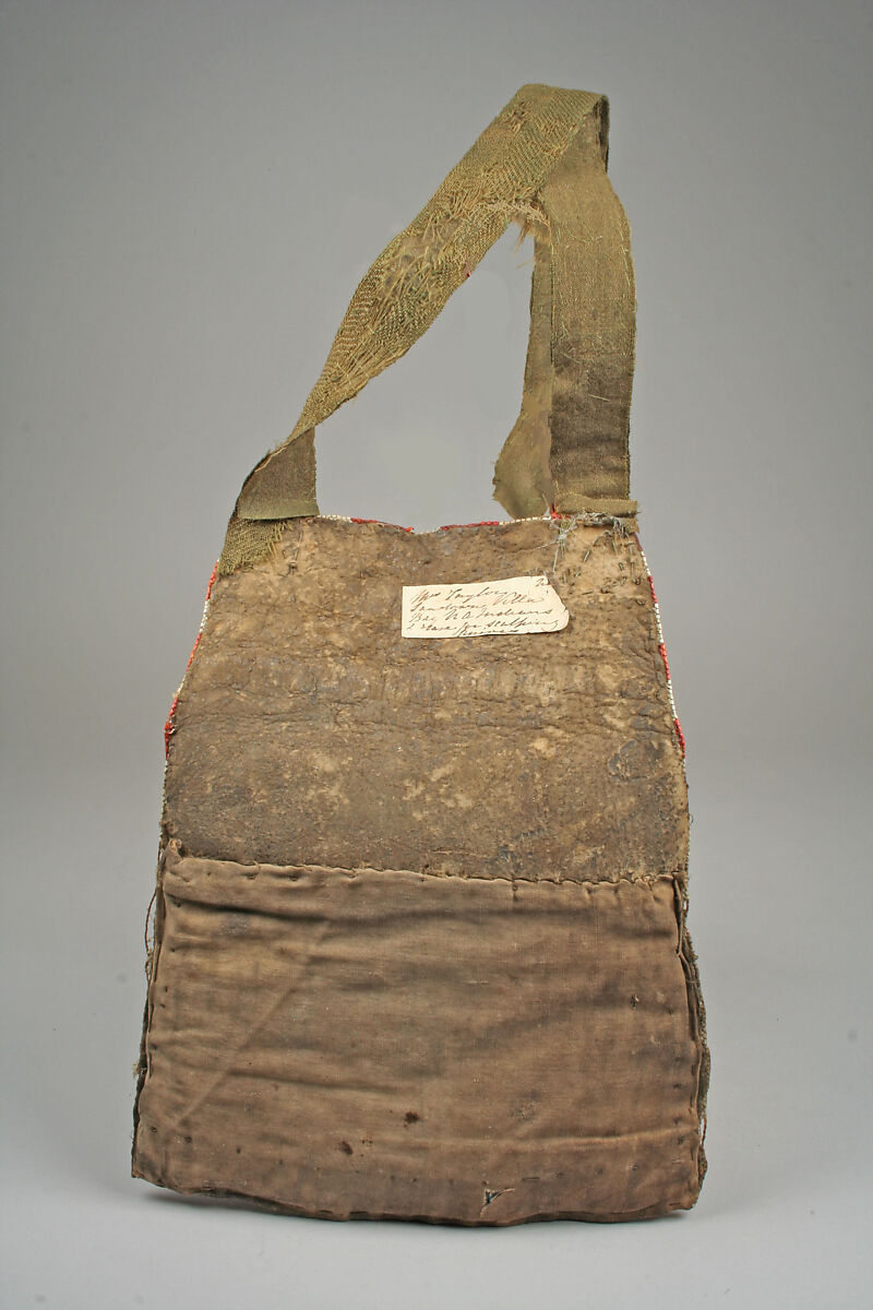 Bag, Native-tanned skin, quill, wool, pigment, Potawatomi or Menominee