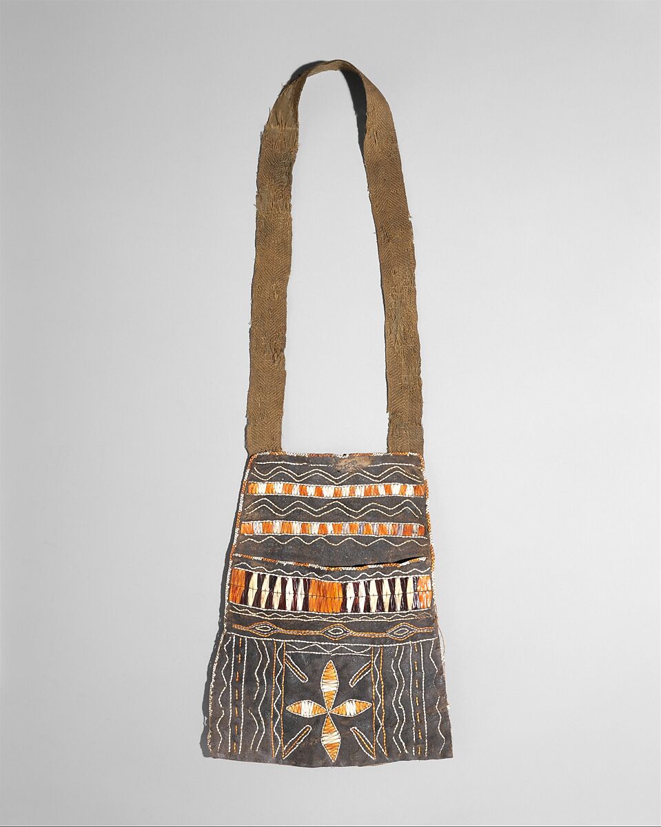 Bag, Native-tanned skin, quill, wool, pigment, Potawatomi or Menominee 