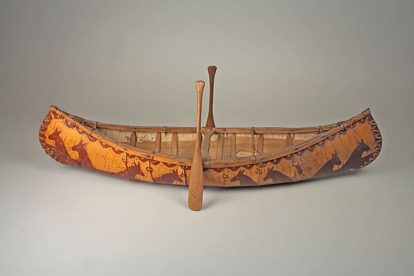 Canoe Model with Paddles, Birchbark, wood, plant fiber, pigment, Eastern Algonquian