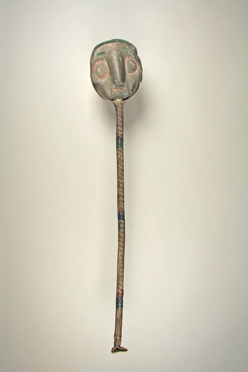 Club (skullcracker), Stone, wood, rawhide, sinew, pigment, feathers, Assiniboine