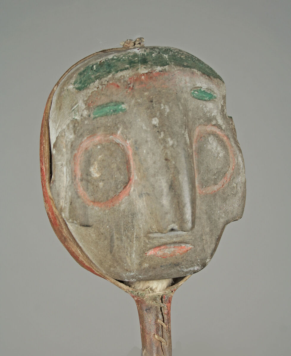 Club (skullcracker), Stone, wood, rawhide, sinew, pigment, feathers, Assiniboine