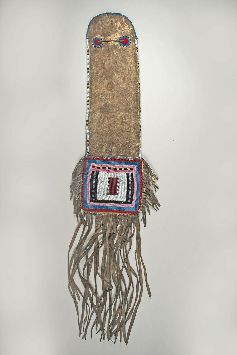 Tobacco Bag, Native-tanned skin, glass, wool, Assiniboine