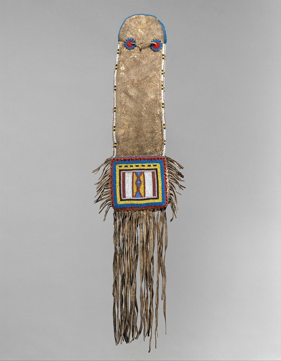 Tobacco Bag, Native-tanned skin, glass, wool, Assiniboine 