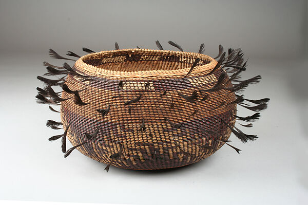 Feathered Basket, Plant fiber, feathers, Pomo