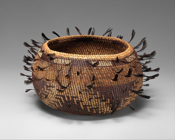 Feathered Basket, Plant fiber, feathers, Pomo 