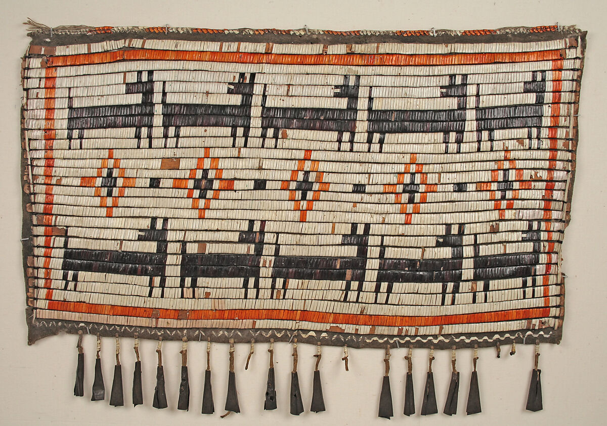 Cradleboard Cover Panel, Native-tanned skin, birchbark, quill, metal, Eastern Sioux