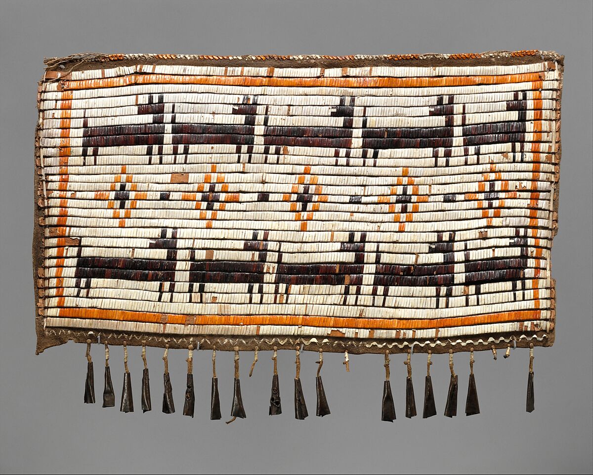 Cradleboard Cover Panel, Native-tanned skin, birchbark, quill, metal, Eastern Sioux 