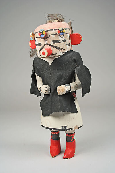 Velvet-shirt Katsina, Cottonwood, feathers, cotton, pigment, Hopi