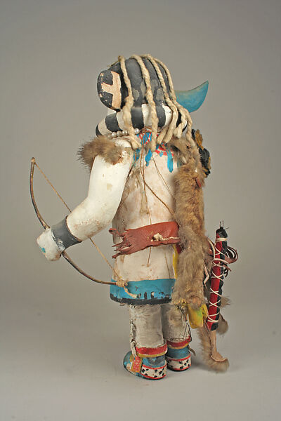 Long-Horned Katsina, Cottonwood, feathers, fur, shell, imitation pearls, bones, Native-tanned skin, pigment, Hopi