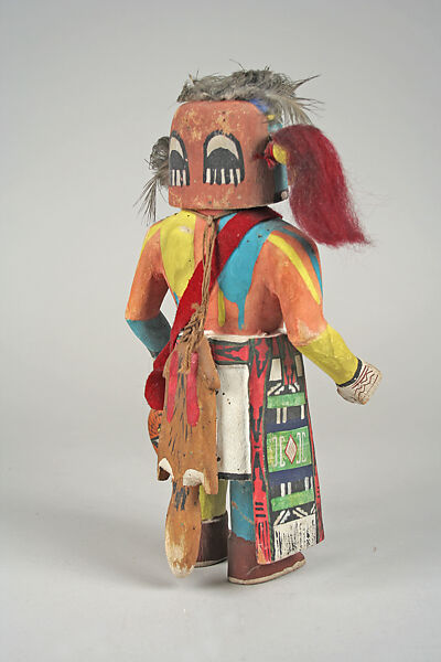 Navajo Tasap Katsina, Cottonwood, feathers, wool, ribbon, hair, pigment, Hopi
