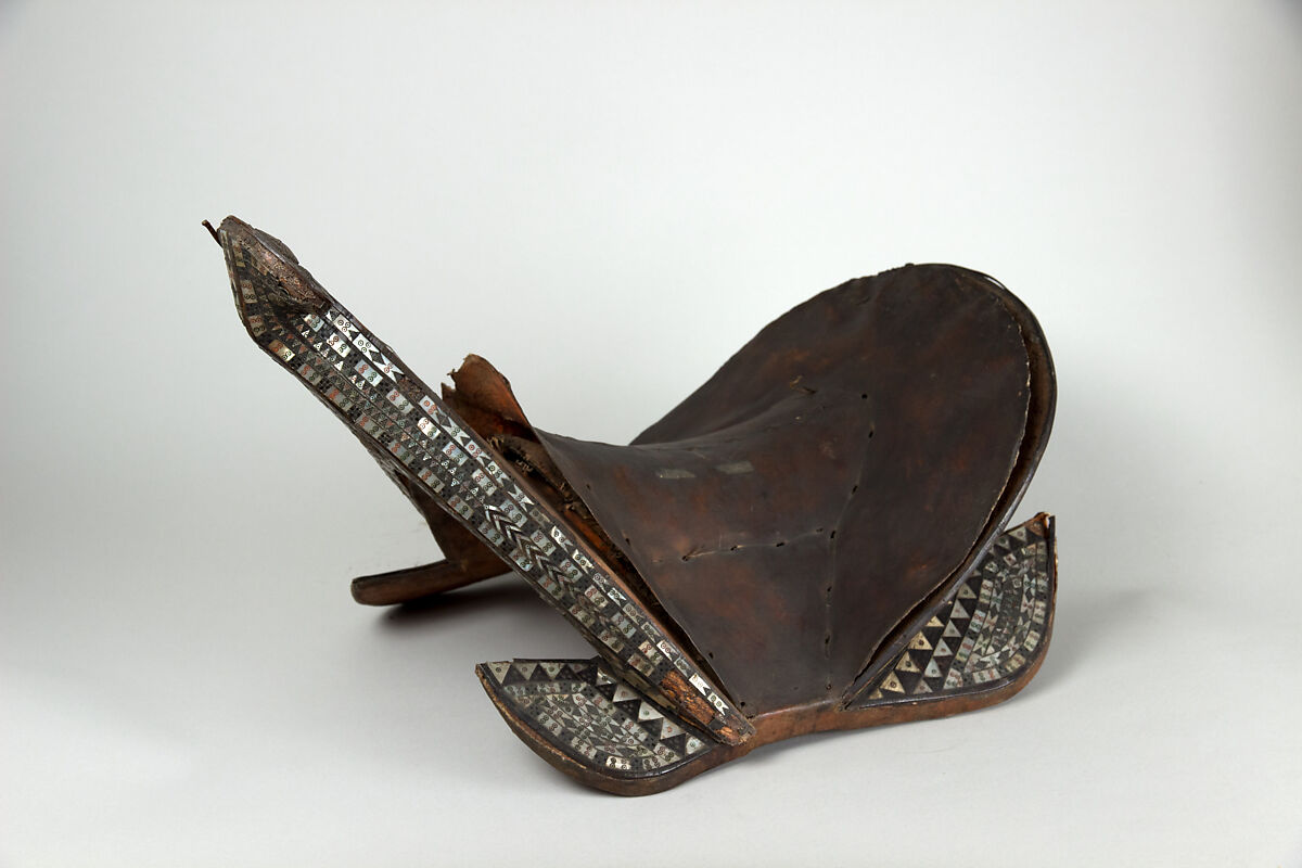 Saddle, Wood, leather (pigskin), mother-of-pearl, horn, Indian 