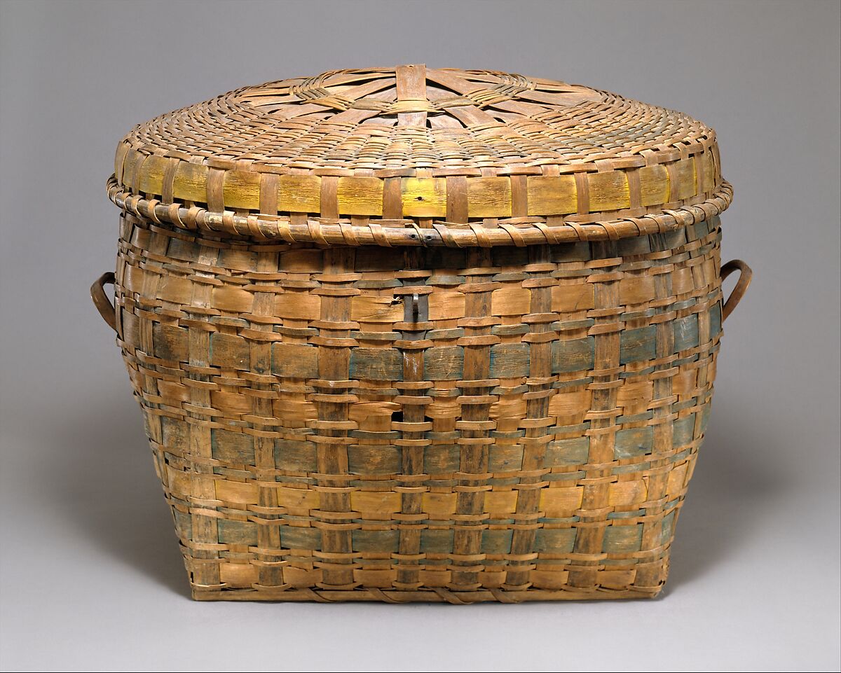 Lidded Storage Basket, Ash splint, wood, pigment, Passamaquoddy (?) 