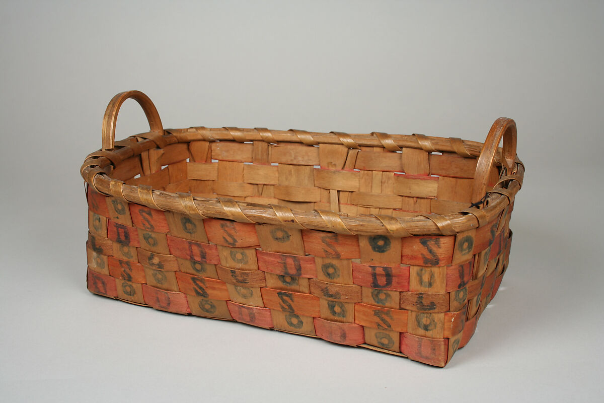 Basket, Ash splint, wood, paint, Pequot (?)