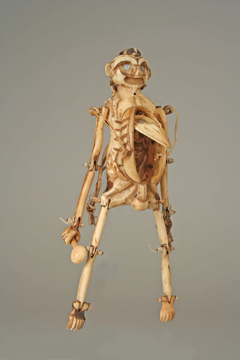 Transformation Puppet, Bone, sinew, shell inlay, plant fiber, Tlingit