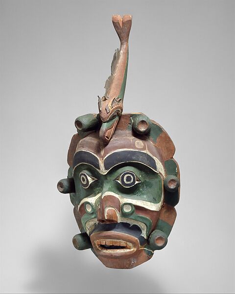 Yagim Mask, George Walkus (FIrst Nation, Kwakwaka’wakw (Kwakiutl), ca. 1875–ca. 1958), Mask: Wood, metal, pigment; back cloth: cotton factory woven cloth, pigment., Kwakwaka’wakw (Kwakiutl) 