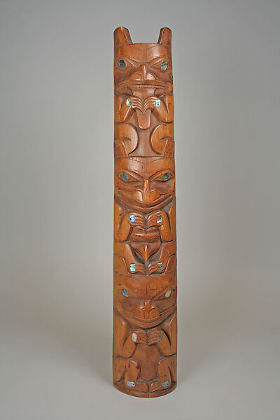 Totem Pole Model, Wood, abalone shell inlay, Haida 