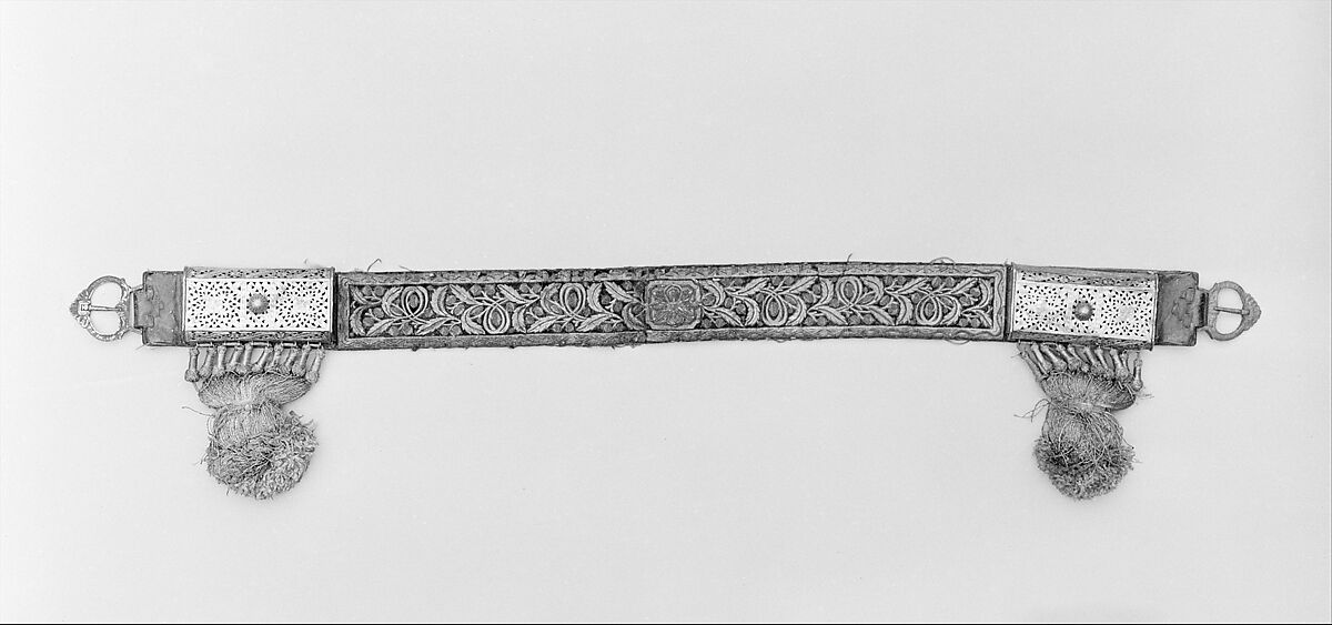 Saddle, Pair of Stirrups, Bridle and Trappings, Wood, pigskin, rawhide, iron, felt, calfskin, cowhide, velvet, gold, silver, wool, Tunisian