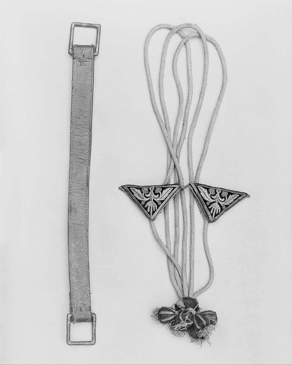 Saddle, Pair of Stirrups, Bridle and Trappings, Wood, pigskin, rawhide, iron, felt, calfskin, cowhide, velvet, gold, silver, wool, Tunisian