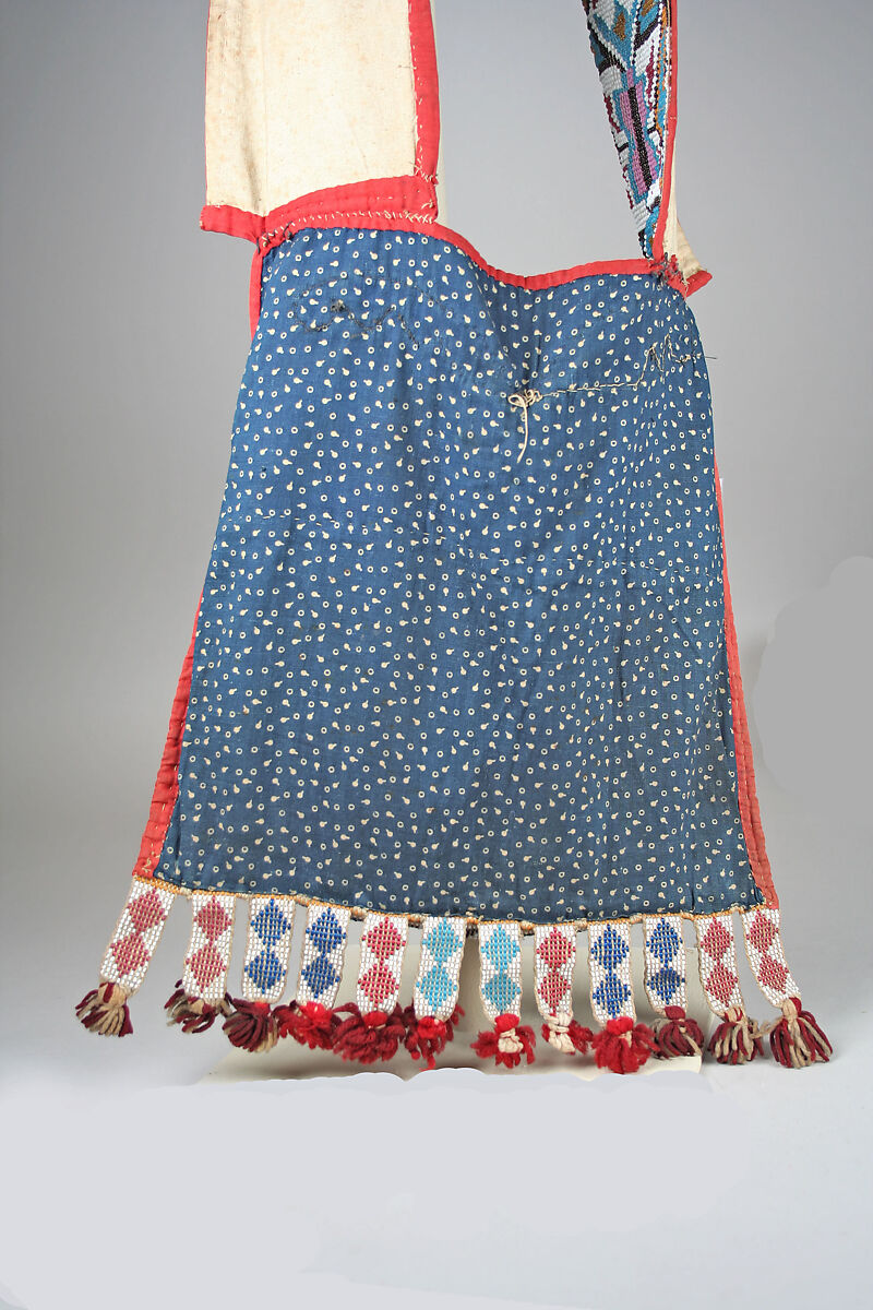 Bandolier Bag, Wool and cotton trade cloth, wool yarn, glass, metal, Ho-Chunk(?)