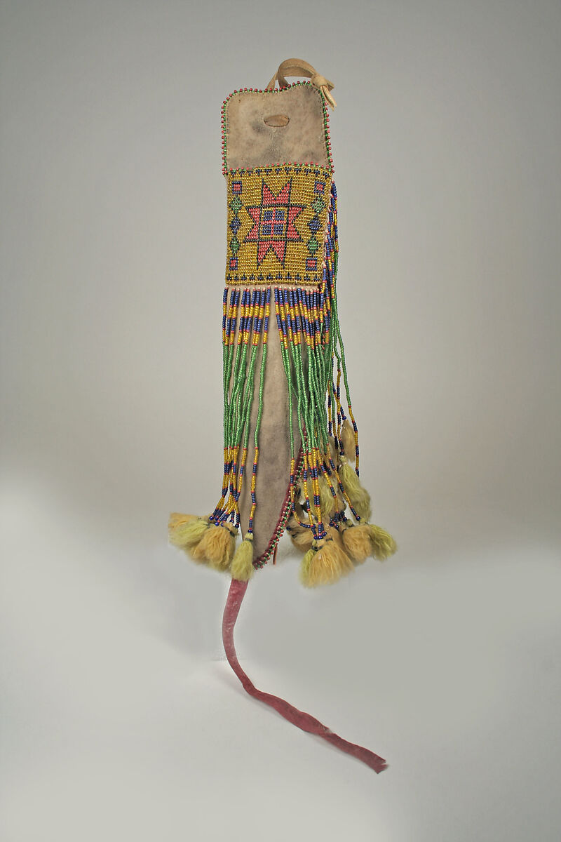 Knife Case, Native-tanned skin, glass, silk, wool, Ojibwa