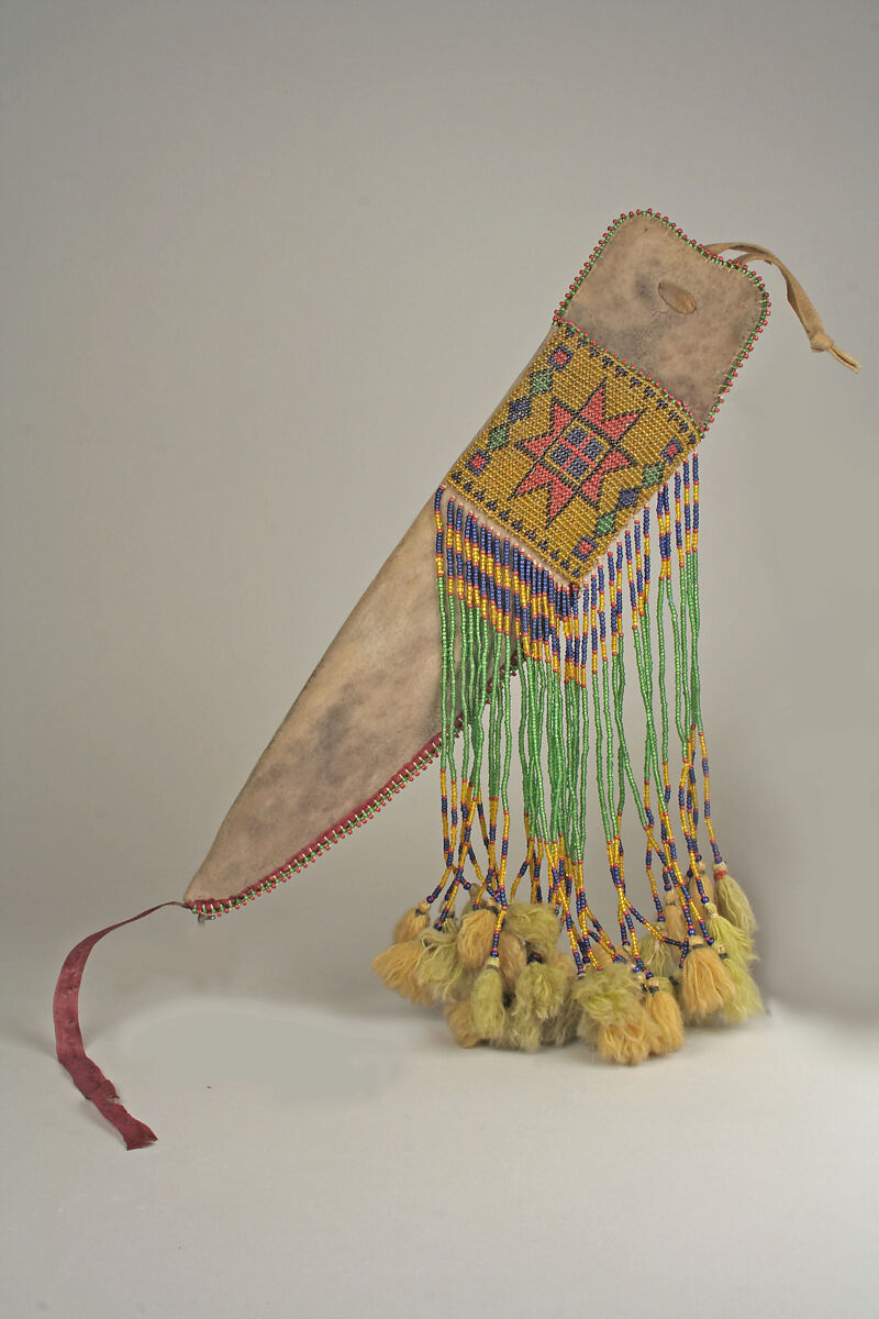 Knife Case, Native-tanned skin, glass, silk, wool, Ojibwa