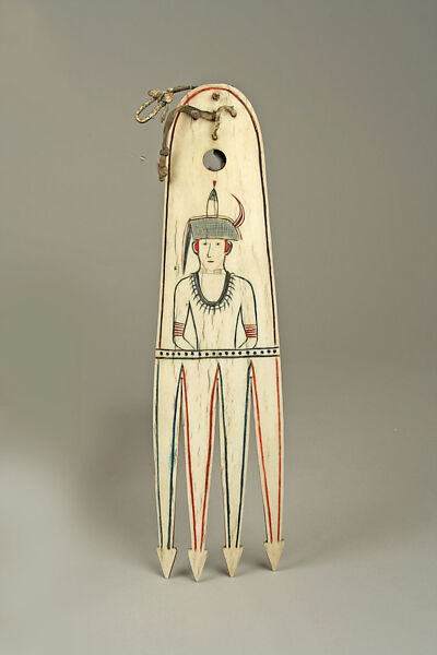 Roach Spreader, Incised elk antler, pigment, Oto or Osage