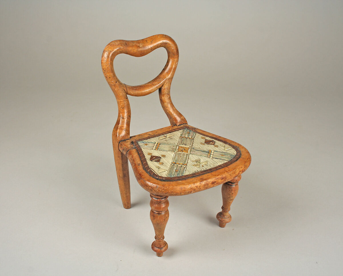 Dollhouse Chair, Wood, birchbark, porcupine quill, Micmac