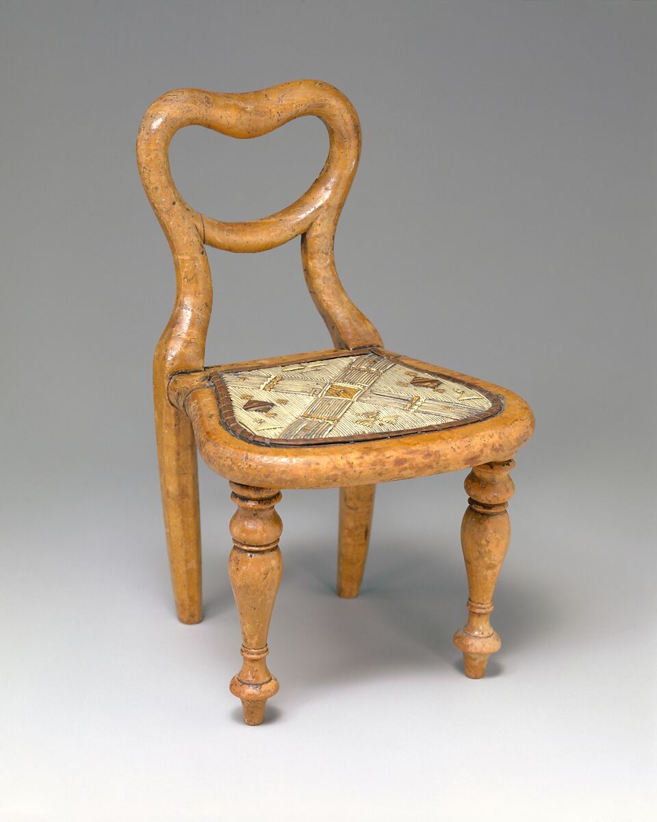 Dollhouse Chair, Wood, birchbark, porcupine quill, Micmac 