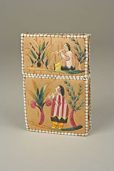 Card Case, Birchbark, moosehair, cotton trade cloth, Huron